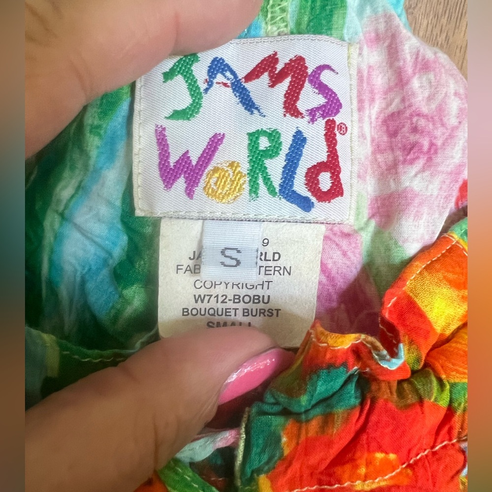Vintage 90s 💚🌈 Jams World Floral Neon Watercolor Drawstring Pants S🧡❤️🌈 - Picture 5 of 6